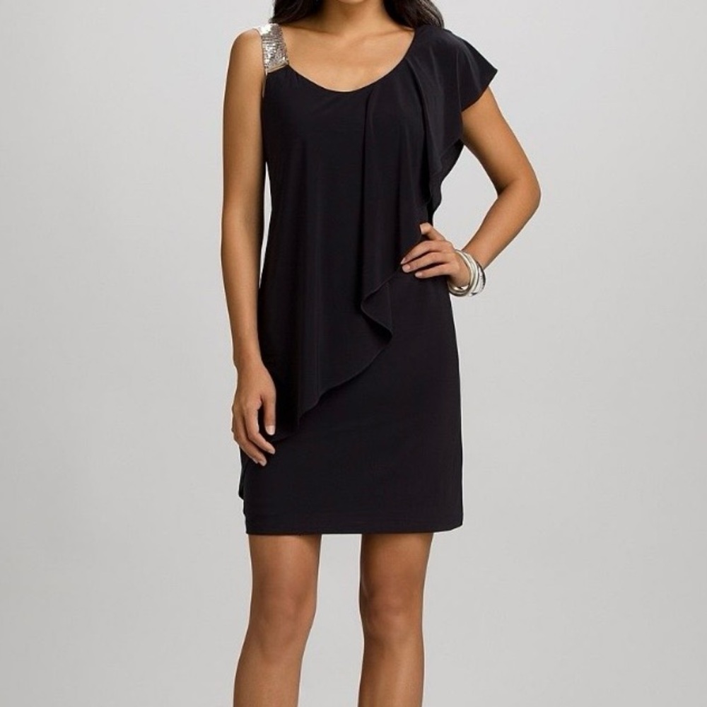 Dress Barn Black One Shoulder Dress Silver Accent